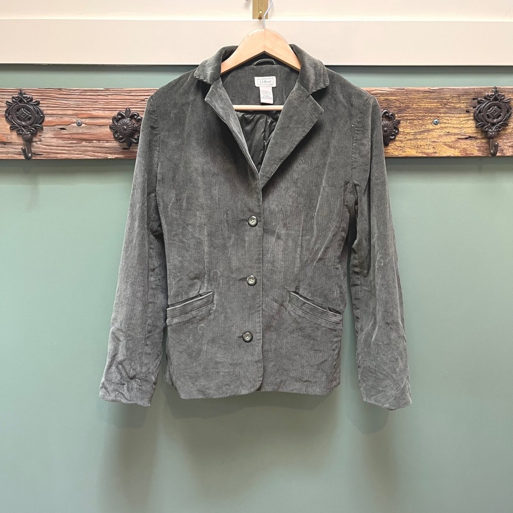 LL Bean Womens Olive Green Corduroy Blazer Jacket 6 Reg 0YRB1 Cotton Stretch